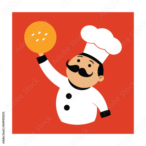 Italian Pizza Chef Tossing Dough With Mustache Vector