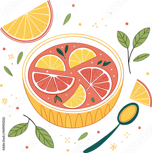 citrus fruit bowl with lemon and grapefruit slices