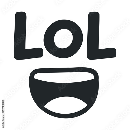 Lol icon with smiling mouth in bold black letters