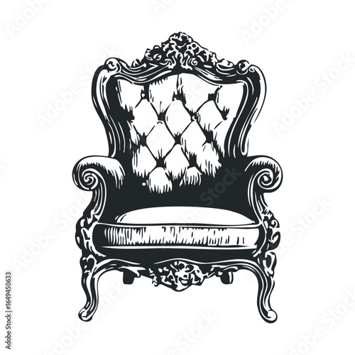 Elegant vintage armchair sketch with ornate baroque design