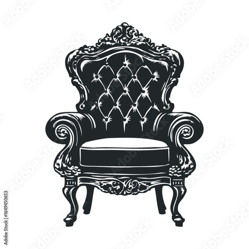 Ornate vintage armchair illustration with intricate baroque detailing