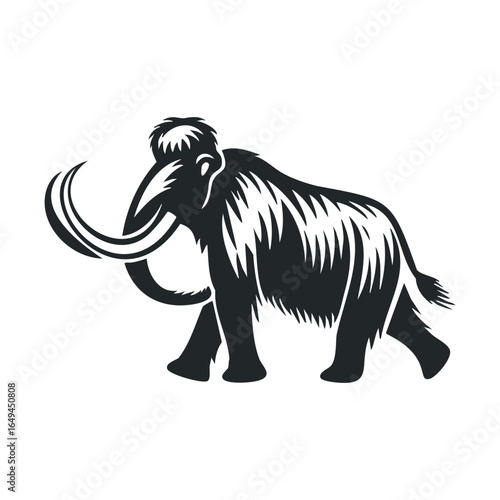 Silhouette of a woolly mammoth with detailed fur and tusks