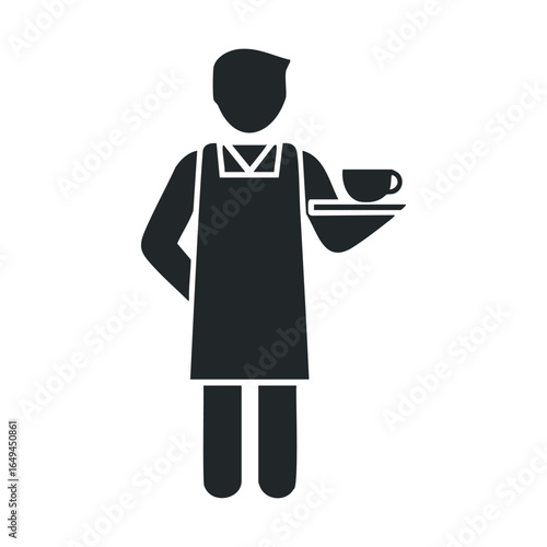 Silhouette of male server holding coffee cup in uniform