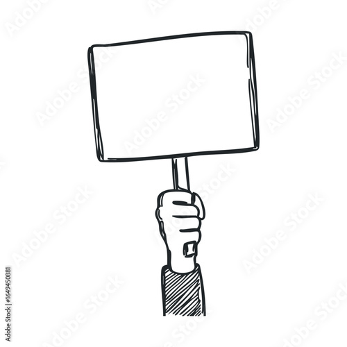 Hand holding blank protest sign for mockups and designs
