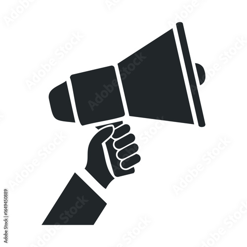 Hand holding bullhorn silhouette for announcements and promotions