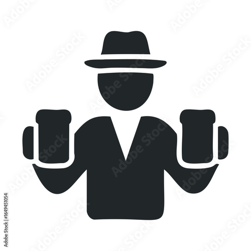 Silhouette of person with hat holding two beer mugs