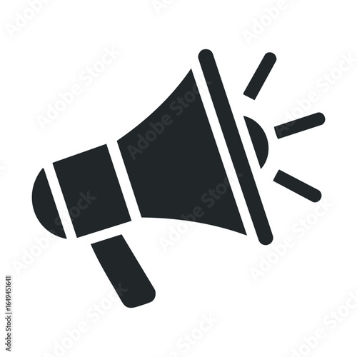 Black megaphone icon with sound waves on white background