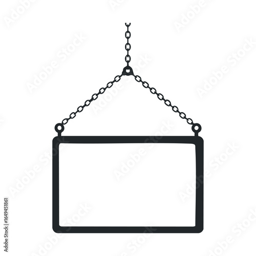 Blank hanging signboard with chain on white background