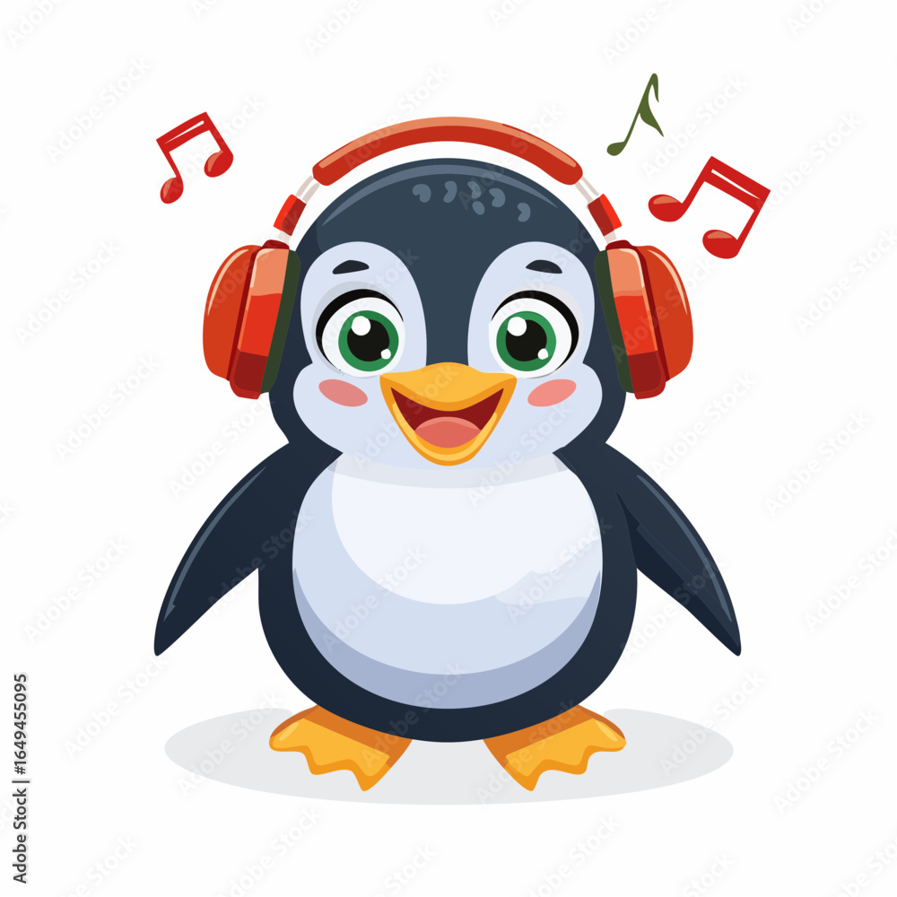 Obraz premium Penguin's Joyful Jingle A Cartoon Penguin Listening to Music with Headphones