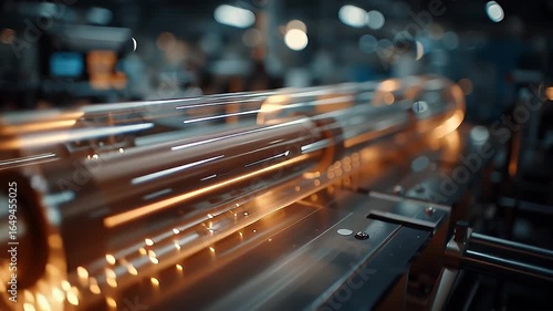 Glowing Cylindrical Machinery Industrial Innovation and Technology in Factory Setting with Dynamic Energy