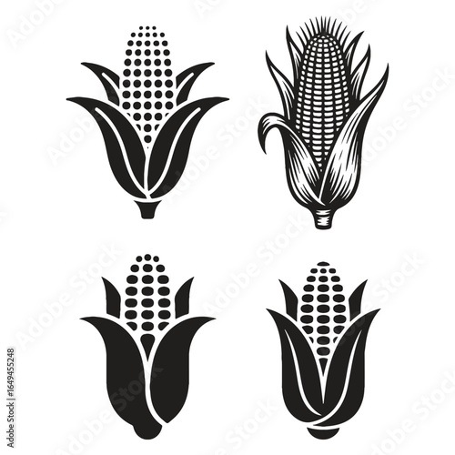 Corn Cob Silhouette Vector Set, Maize Ear Icons for Agriculture, Farm, and Food Design, vector design