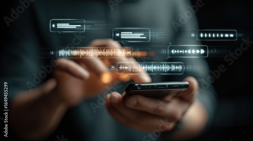 Wallpaper Mural Hands using smartphone with holographic audio elements Torontodigital.ca