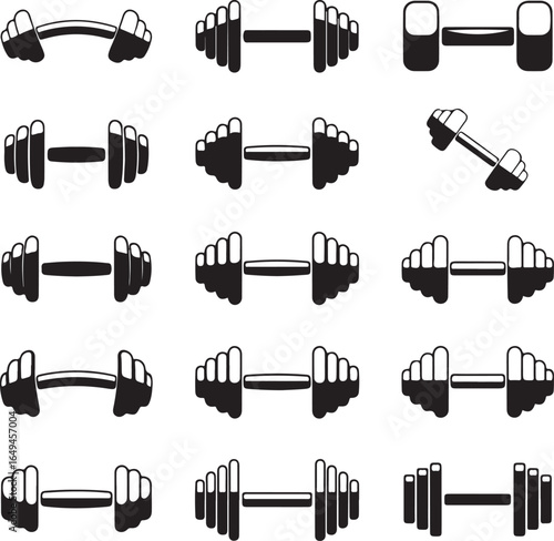 Grid of Dumbbell Icons in Black and White dumbbells weightlifting