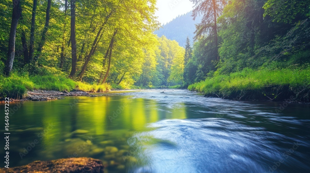 Obraz premium Serene forest river scene