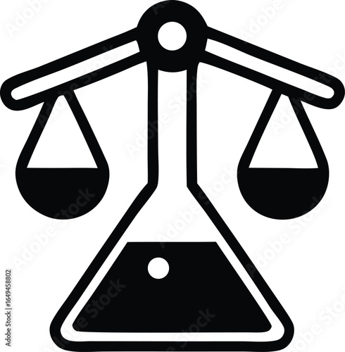 Symbolic representation of scientific balance and measurement using a laboratory flask and scales