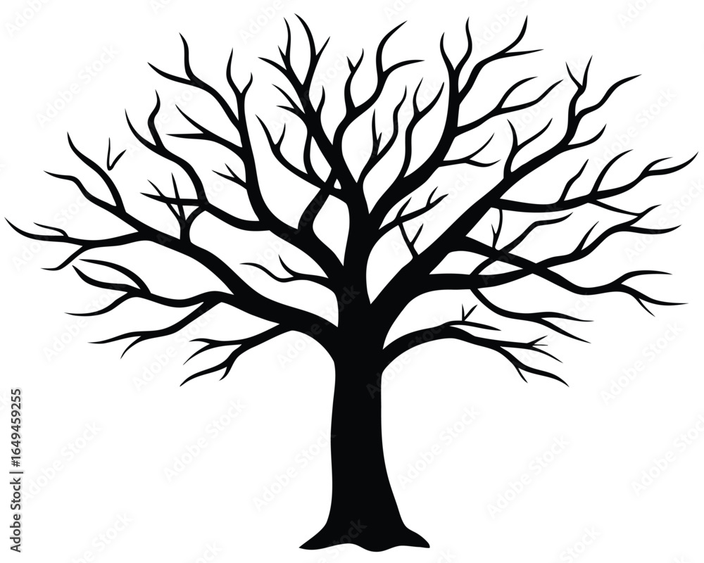 Fototapeta premium Solid Black Silhouette of a Bare Tree Without Leaves