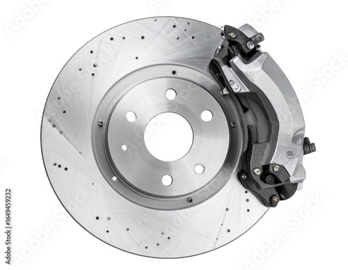 Front View Car Brake Disc with Caliper, Isolated PNG