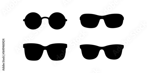 Vector sun glasses shape black ocular round cartoon illustration icon. Black eyeglass flat design sticker.