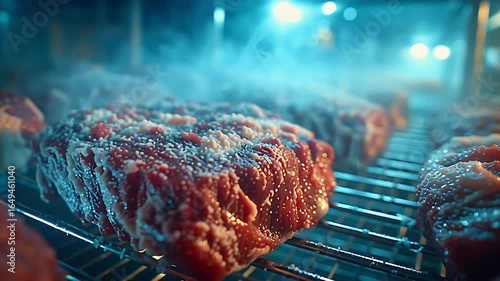 Juicy Raw Steaks on Grill with Salt and Smoke Creating Mouthwatering and Appetizing Meat Scene