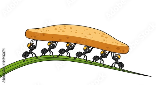 Witness the extraordinary power of teamwork with this charming and humorous cartoon illustration.