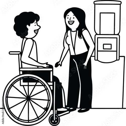 Two Women Colleagues, One in a Wheelchair, Collaborating