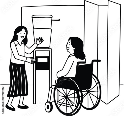 Two Women Colleagues, One in a Wheelchair, Collaborating