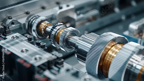 Close Up of Shiny Metallic Gear Mechanism Intricate Engineering Precision and Details in Machine