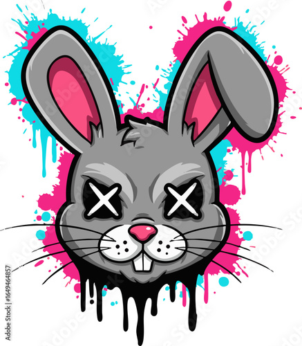  Bunny Face with a Pink Eye and Stitches
