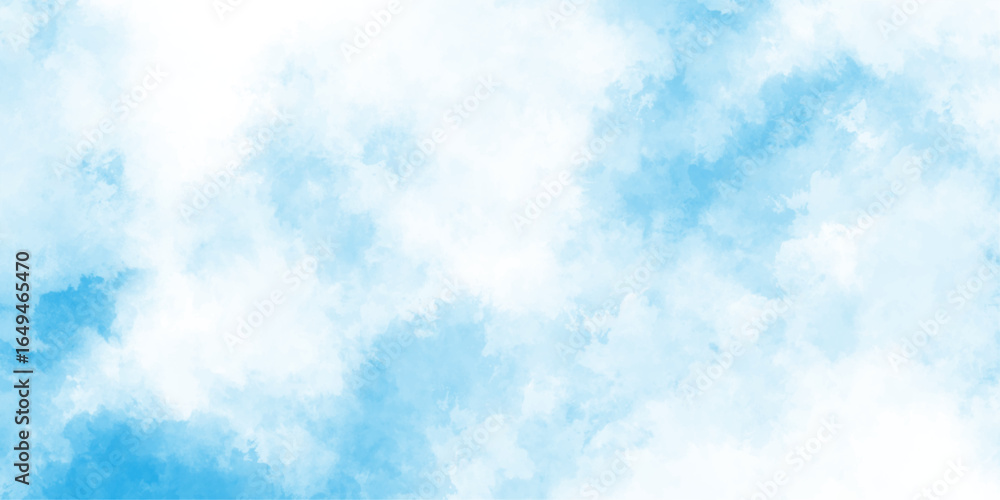 Obraz premium Grunge smooth light sky blue and white shades aquarelle background, blue sky with clouds watercolor background, clear and panorama view of clouds in the blue sky.