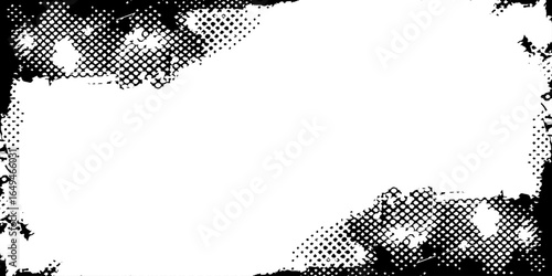 Splashes and dotted paint distressed halftone vector background with Old grunge black texture design.	