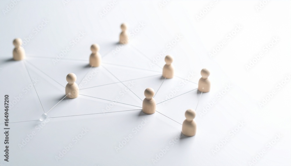 Obraz premium Simple background, connection network with doll icons connected to each other with thin lines