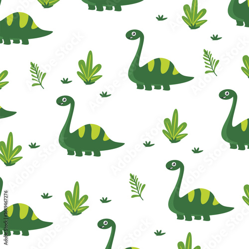 green dinosaur brontosaurus cute cartoon vector seamless pattern design for kids apparel fullprint fabric