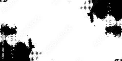 Splashes and dotted paint distressed halftone vector background with Old grunge black texture design.	