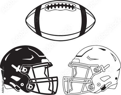 American Football Helmet and Ball Vector Graphic Design sports game