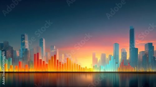 Wallpaper Mural Abstract futuristic city skyline overlaid with progress indicators and data charts representing long-term business goals Torontodigital.ca