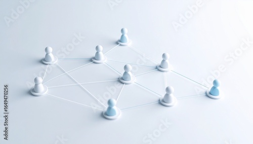 Simple background, connection network with doll icons connected to each other with thin lines