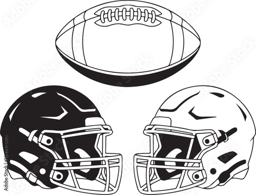 American Football Helmet and Ball Vector Graphic Design sports game