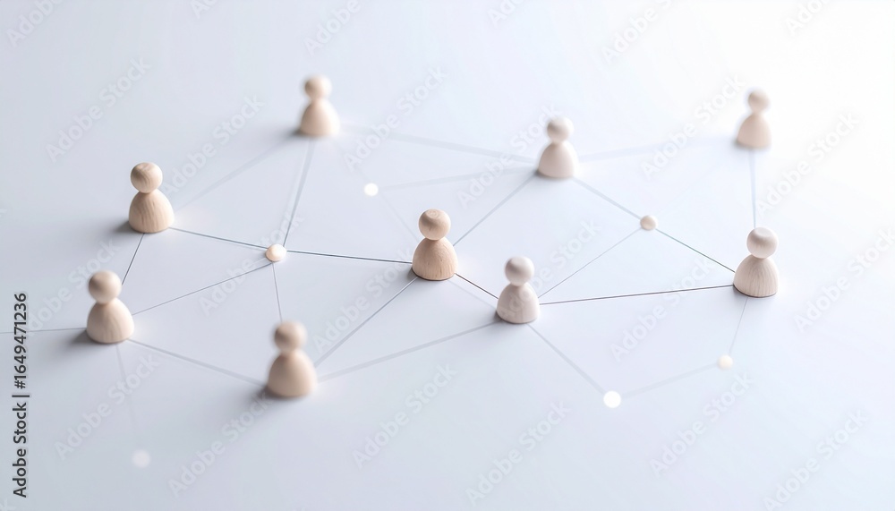 Obraz premium Simple background, connection network with doll icons connected to each other with thin lines