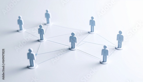 Simple background, connection network with doll icons connected to each other with thin lines
