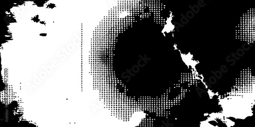 Splashes and dotted paint distressed halftone vector background with Old grunge black texture design.	