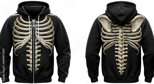 This black hoodie features a detailed realistic skeleton print front and back perfect for Halloween costumes or medical enthusiasts. Great for unique casual wear or themed events