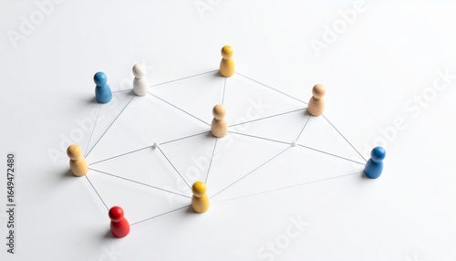 Simple background, connection network with doll icons connected to each other with thin lines