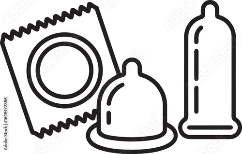 Condom and condom packaging icons on white background condoms safe sex