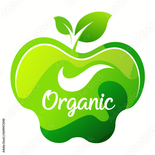 Stylized green apple logo with the word organic and a swoosh