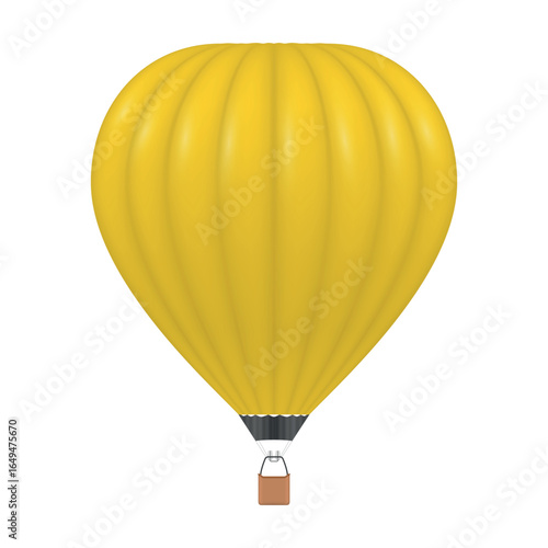 The bright yellow balloon floats against a crisp white background, showcasing its distinctive shape and embodying a sense of adventure.