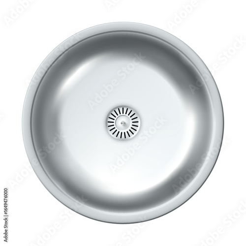 Empty sink viewed from above on a white background with a clean and simple design, ideal for kitchen or bathroom applications