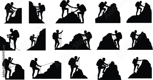 Silhouette, Mountain, Climbers, Adventure, Enthusiasts, Rock, Climbing, Teamwork, Outdoor, Exploration, Hiking, Extreme, Sports, Nature, Fitness, Challenge, Determination, Perseverance