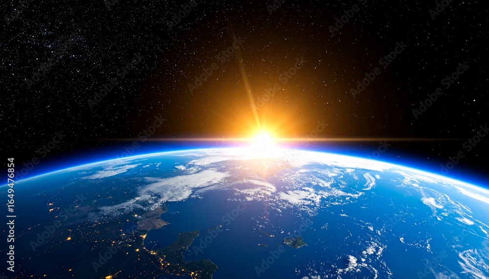 Fototapeta premium Blue Earth and the floating sun seen from space