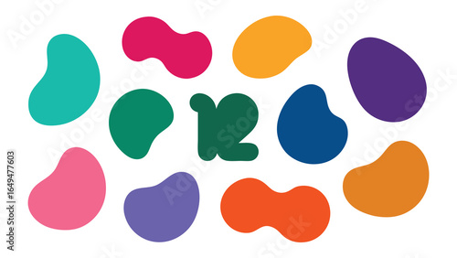 Vector art of colorful abstract organic shapes isolated on white background.