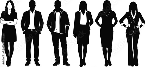 Silhouette, business, professionals, teamwork, leadership, corporate, attire, diverse, standing, poses, formal, office, unity, success, strategy, collaboration, career, confident, group, executive